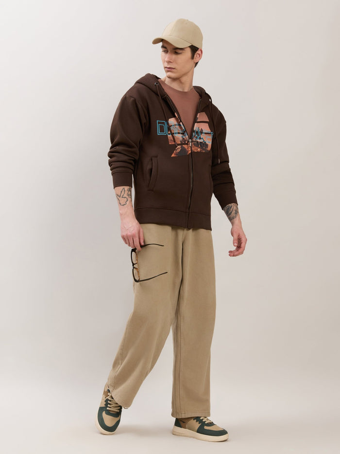 Apex - Relaxed Fit Printed Zipper Hoodies - Dark Brown