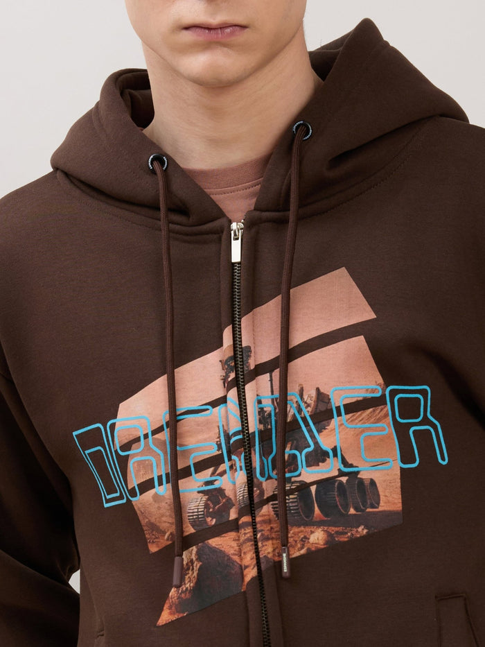 Apex - Relaxed Fit Printed Zipper Hoodies - Dark Brown