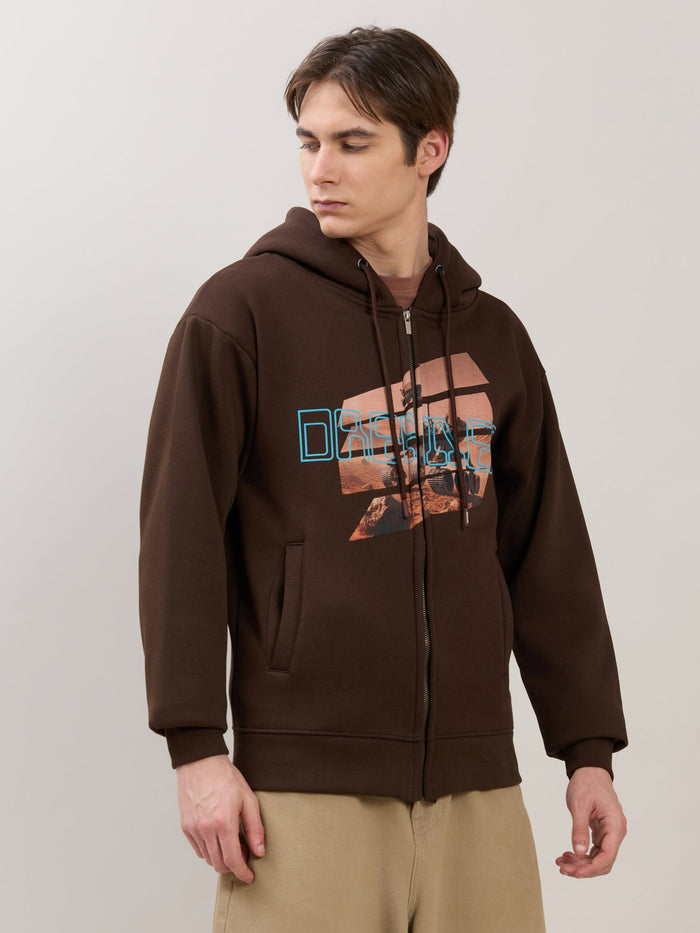 Apex - Relaxed Fit Printed Zipper Hoodies - Dark Brown