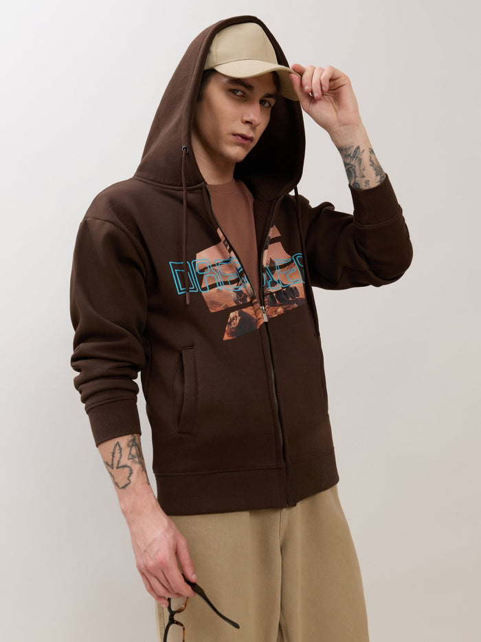 Apex - Relaxed Fit Printed Zipper Hoodies - Dark Brown