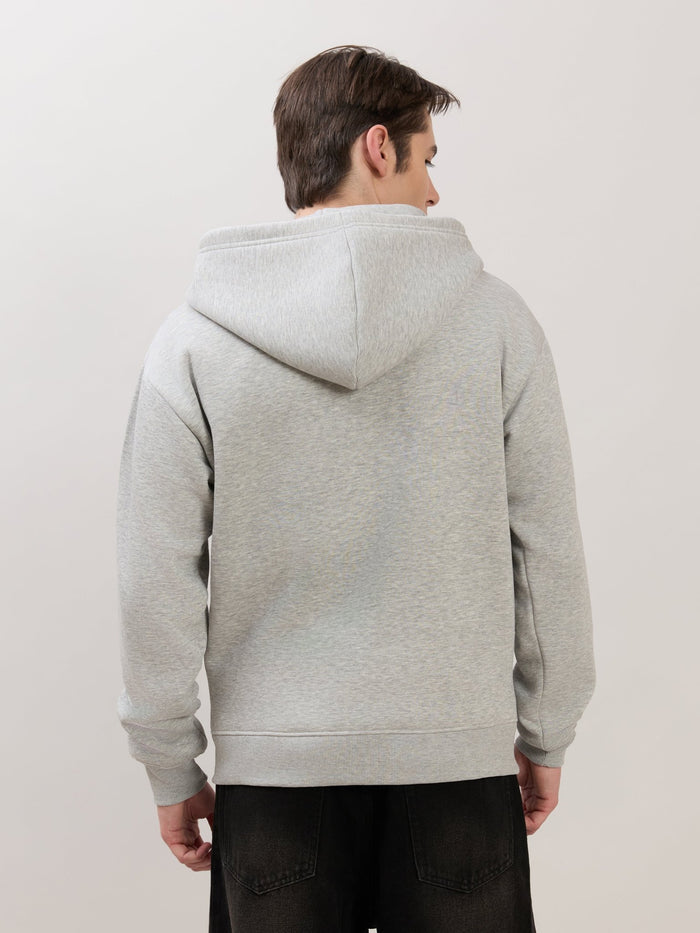 Apex - Relaxed Fit Printed Zipper Hoodies - Grey Milange