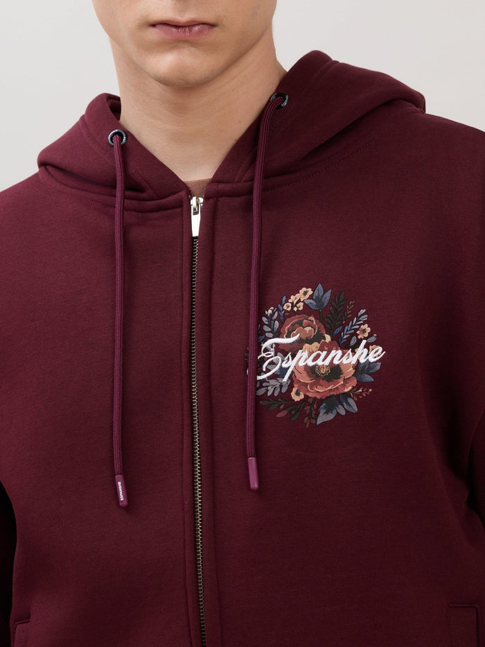 Apex - Relaxed Fit Printed Zipper Hoodies - Wine