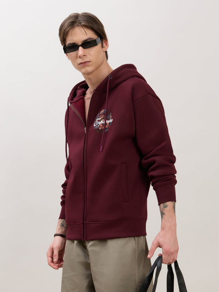 Apex - Relaxed Fit Printed Zipper Hoodies - Wine