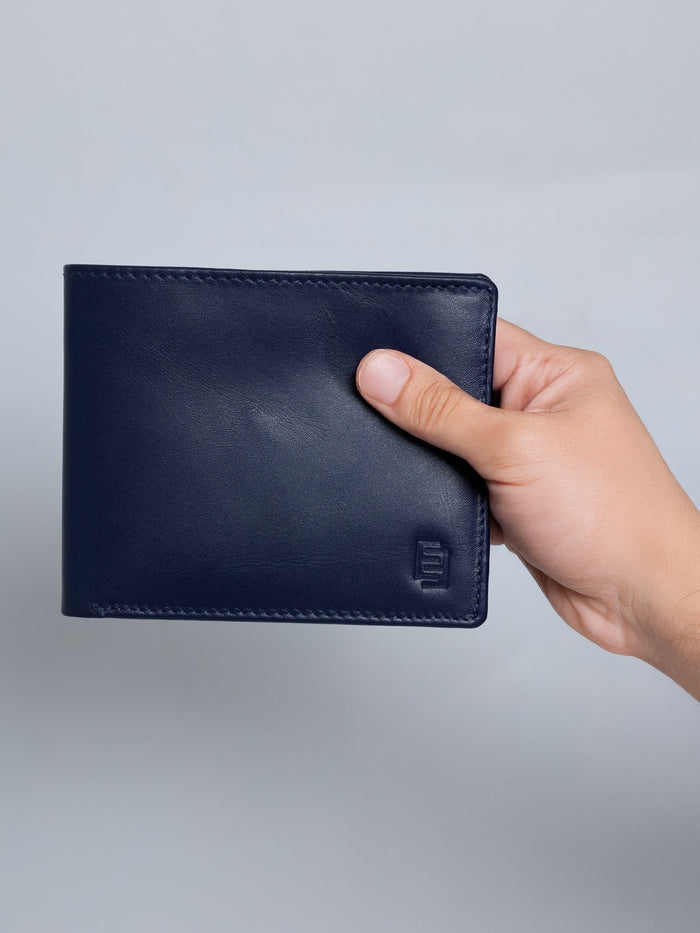 Arctic-1 - Bi-Fold Leather Wallet - Navy Blue
