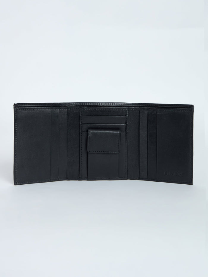 Arctic-10 - Leather Trifold Wallet - Black