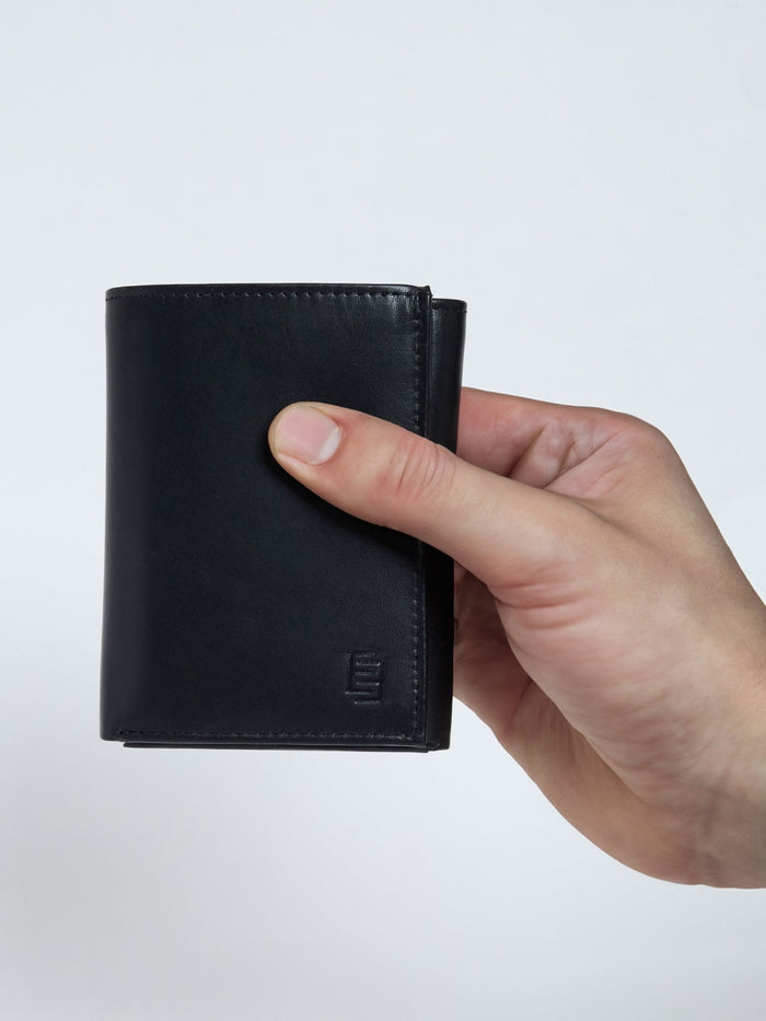 Arctic-10 - Leather Trifold Wallet - Black