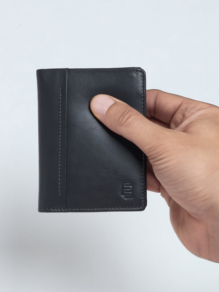 Card Holder Leather Wallet with ID Window - Grey