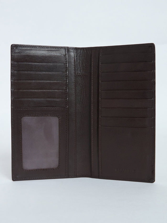 Men's Bi-Fold Leather Hand Wallet - Dark Brown