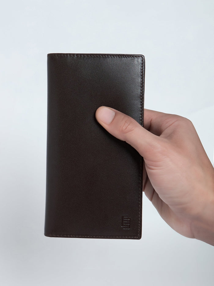 Men's Bi-Fold Leather Hand Wallet - Dark Brown