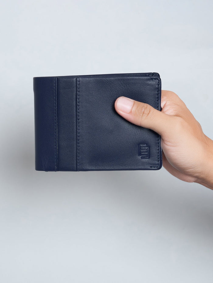Arctic-3 - Bi-Fold Leather Wallet - Navy Blue