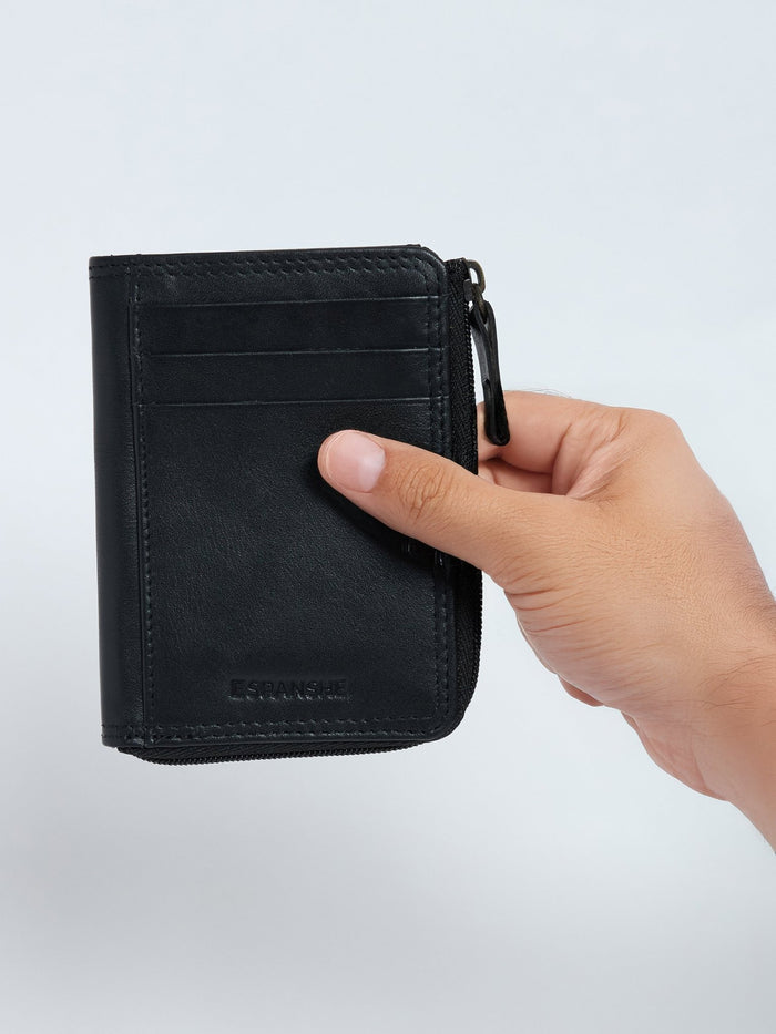 Arctic-6 - Leather Zip Wallet with ID Window - Black