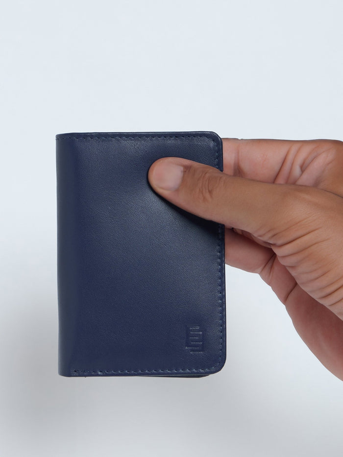 Arctic-8 - Vertical Leather Soft Wallet - Navy Blue