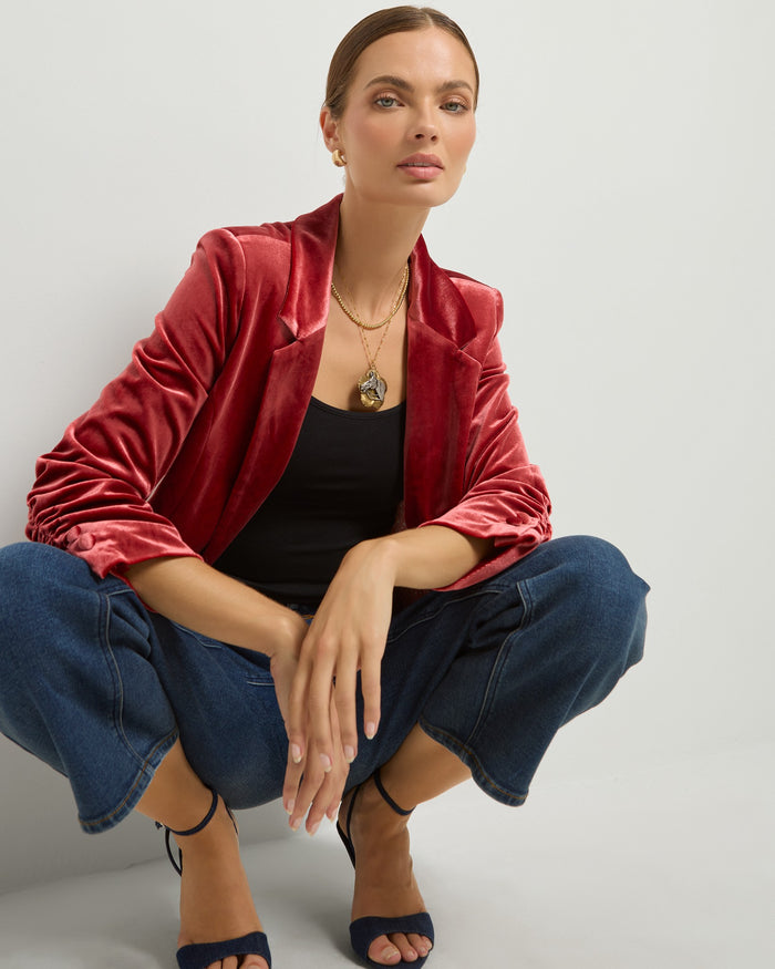 Maple $|& SEAS Aries Ruched Sleeve Blazer - SOF Full Front