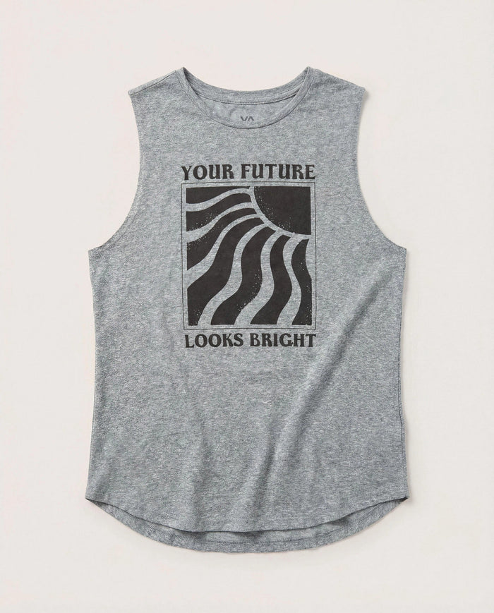 Heather Grey $|& Interval Aspire Graphic Tank- The Future Looks Bright - Hanger Detail