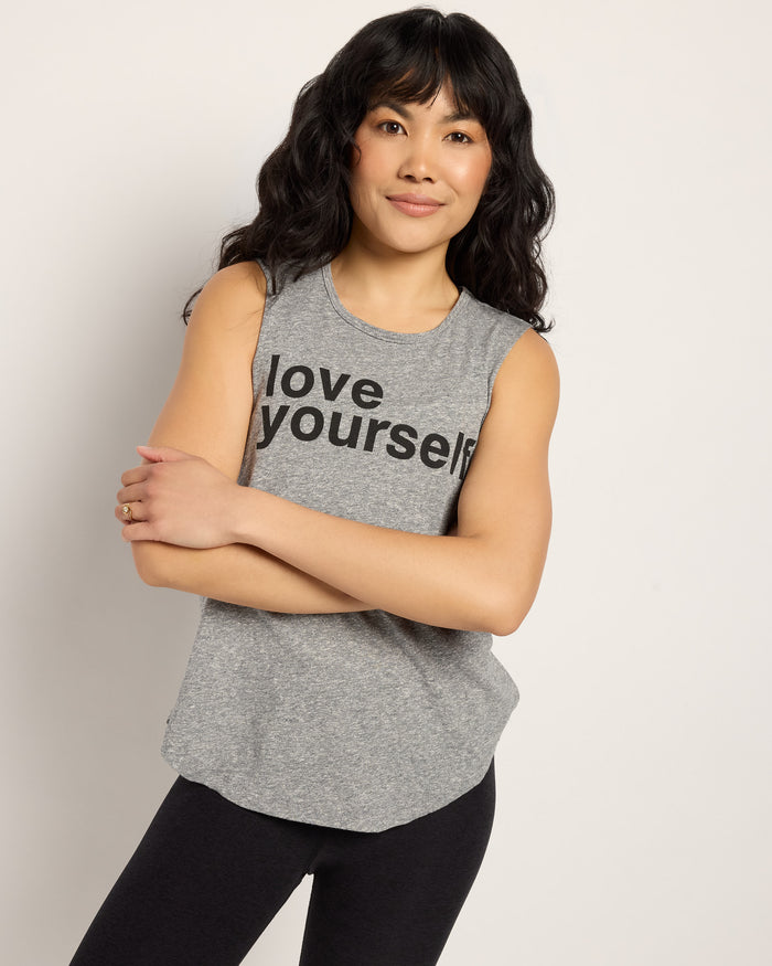 Heather Grey $|& Interval Aspire Graphic Tank Love Yourself - SOF Front