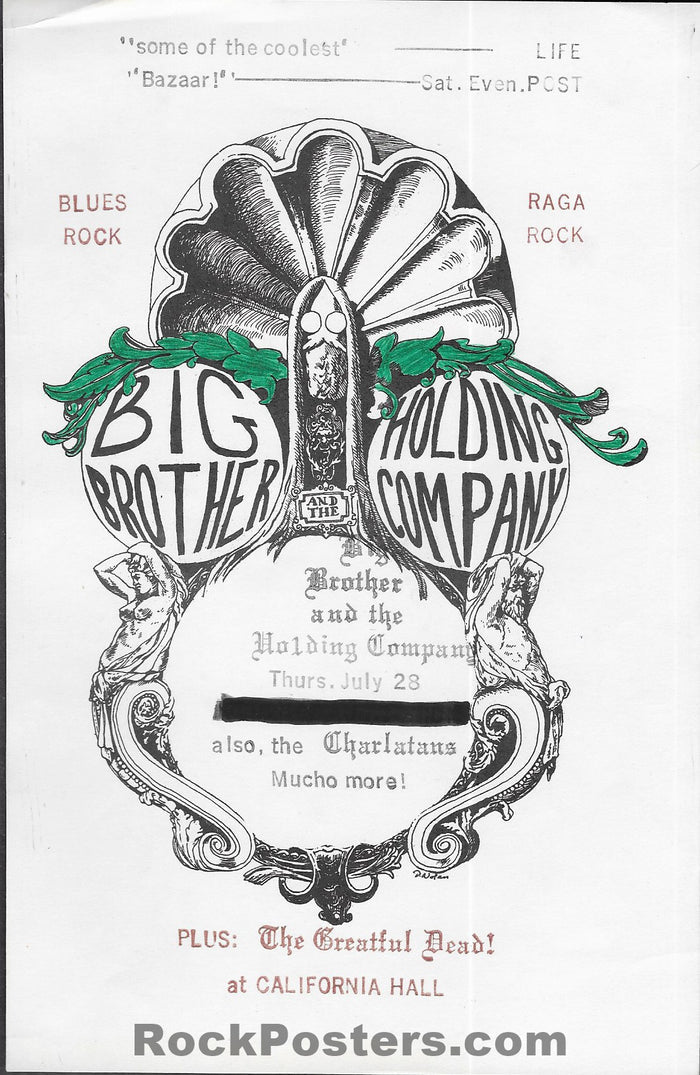 AUCTION - AOR 2.3 - Big Brother Janis Joplin - Grateful Dead - 1966  Handbill - California Hall - Excellent