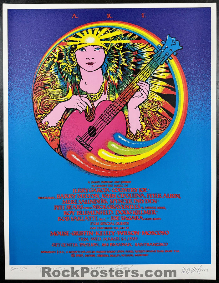 AUCTION -  Artist Rights Today -  Jerry Garcia - Wilson,  Mouse, Kelley, Moscoso SIGNED - 1989 Poster - Near Mint