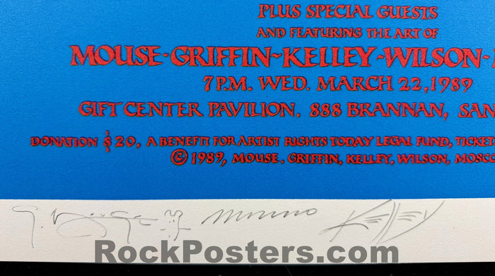 AUCTION -  Artist Rights Today -  Jerry Garcia - Wilson,  Mouse, Kelley, Moscoso SIGNED - 1989 Poster - Near Mint