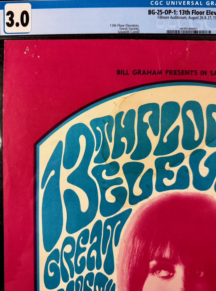 AUCTION - BG-25 - 13th Floor Elevators - Wes Wilson - 1966 Poster - Fillmore Auditorium - CGC Graded 3.0 - SF Rock Posters & Collectibles