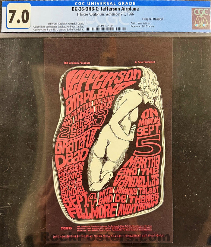 AUCTION -  BG-26 - Grateful Dead - Wes Wilson - 1966 Handbill - Fillmore Auditorium - CGC Graded 7.0