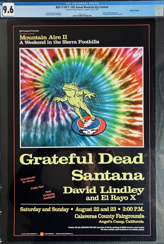 AUCTION - BGP-17 - Grateful Dead - Santana/David Lindley - Mountain Aire - 1987 Poster - Calaveras County - CGC Graded 9.6