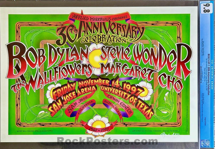 AUCTION - BGSE-5 - Bob Dylan - Stevie Wonder - Randy Tuten Signed - 1997 Poster - San Jose Arena - CGC Graded 9.8 - SF Rock Posters & Collectibles