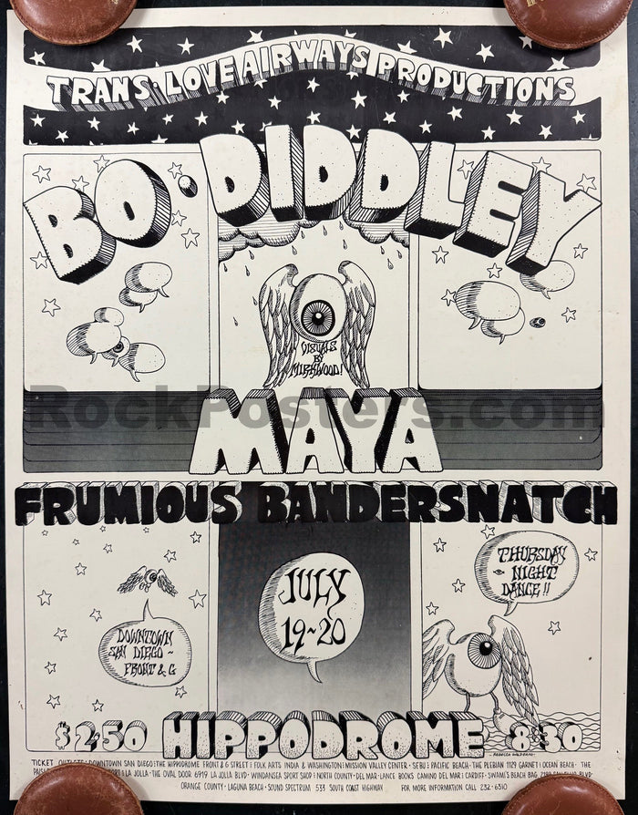 AUCTION - Bo Diddley - Rebecca Galdeano - 1968 Poster - Hippodrome San Diego - Excellent - SF Rock Posters & Collectibles