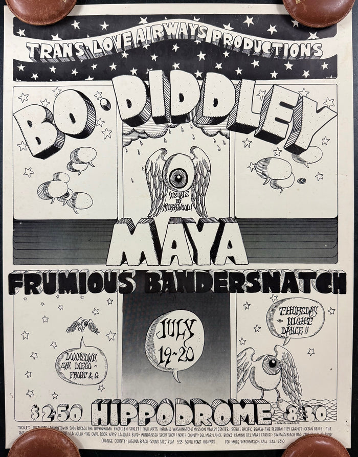 AUCTION - Bo Diddley - Rebecca Galdeano - 1968 Poster - Hippodrome San Diego - Excellent - SF Rock Posters & Collectibles