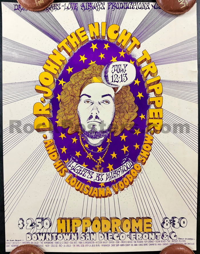 AUCTION - Dr. John - Rebecca Galdeano - 1968 Poster - Hippodrome San Diego - Excellent - SF Rock Posters & Collectibles