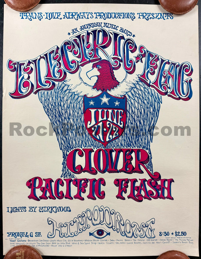 AUCTION - Electric Flag - Rebecca Galdeano - 1968 Poster - Hippodrome San Diego - Excellent - SF Rock Posters & Collectibles