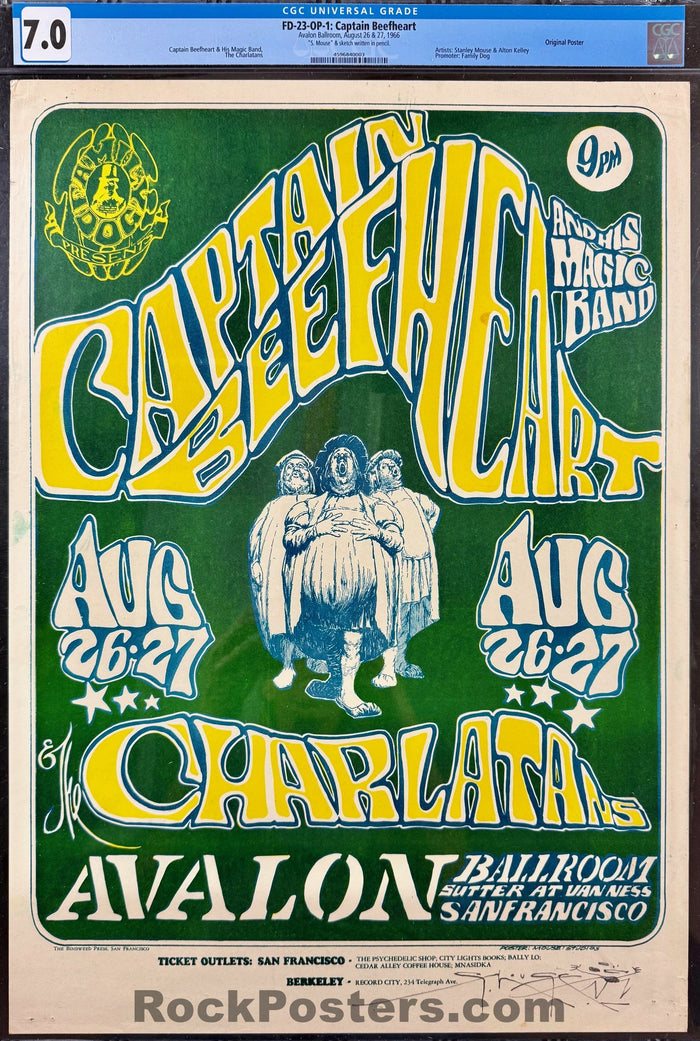 AUCTION - FD-23 - Captain Beefheart - Mouse Signed - 1966 Poster - Avalon Ballroom - CGC Graded 7.0