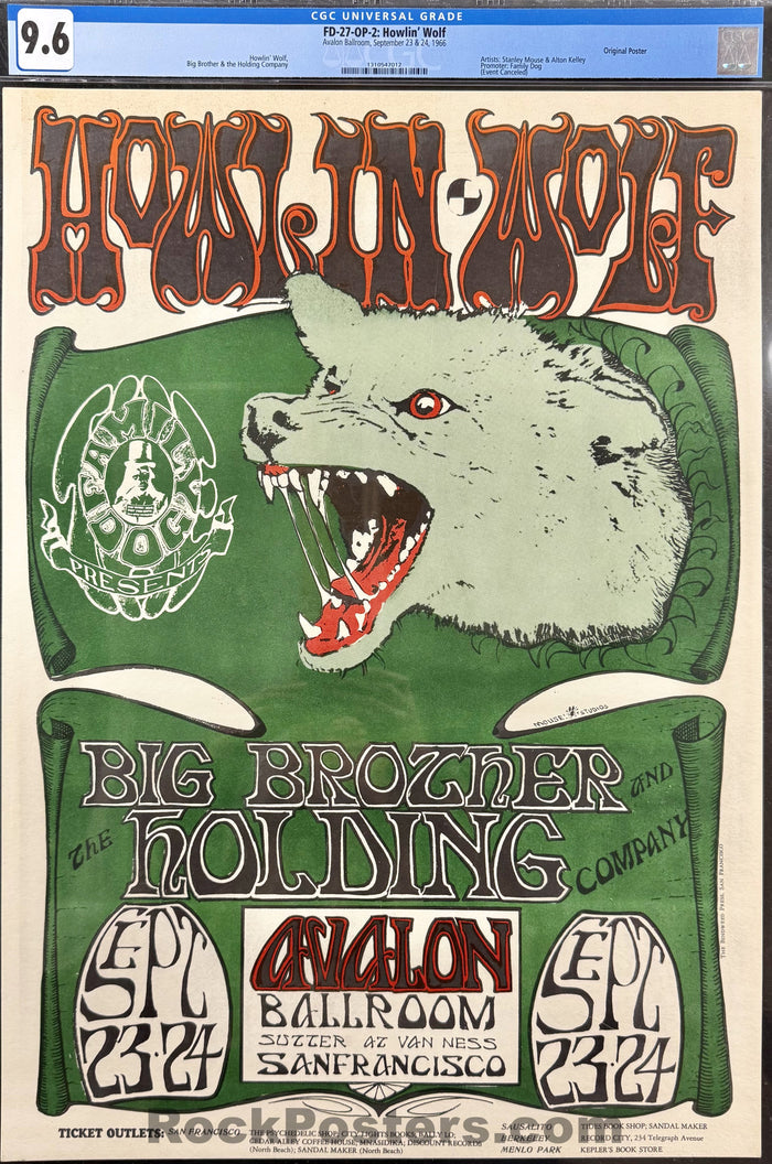 AUCTION - FD-27 - Howlin Wolf - Big Brother Janis Joplin - Mouse & Kelley - 1966 Poster - Avalon Ballroom - CGC Graded 9.6 - SF Rock Posters & Collectibles