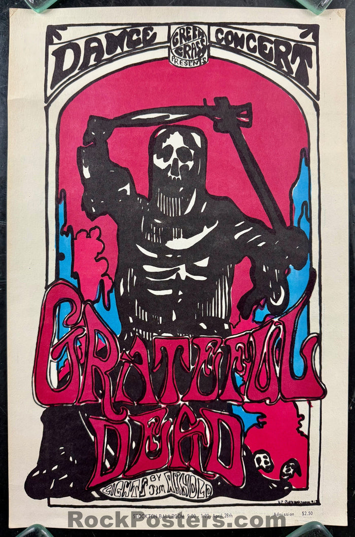 AUCTION - Grateful Dead - "Grim Reaper" - 1967 Poster - Stockton, CA - Excellent