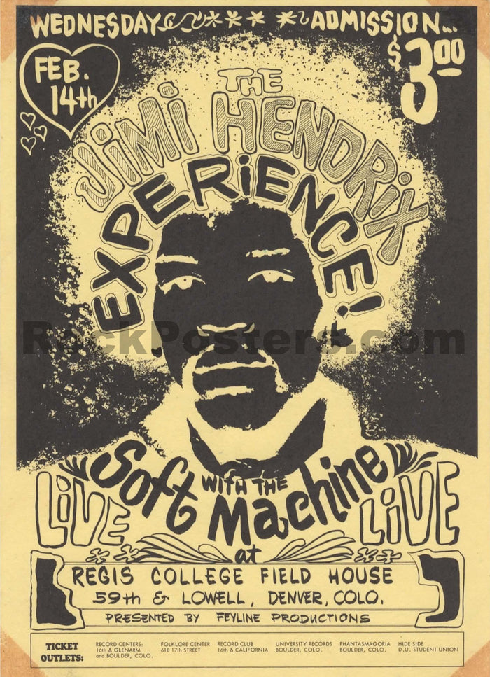 AUCTION - Jimi Hendrix - 1968 Handbill - Denver, CO - Excellent - SF Rock Posters & Collectibles