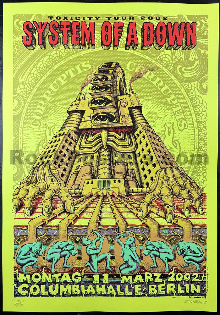 AUCTION - System of a Down - Berlin '02 - Green Variant Edition - Emek - Near Mint Minus - SF Rock Posters & Collectibles