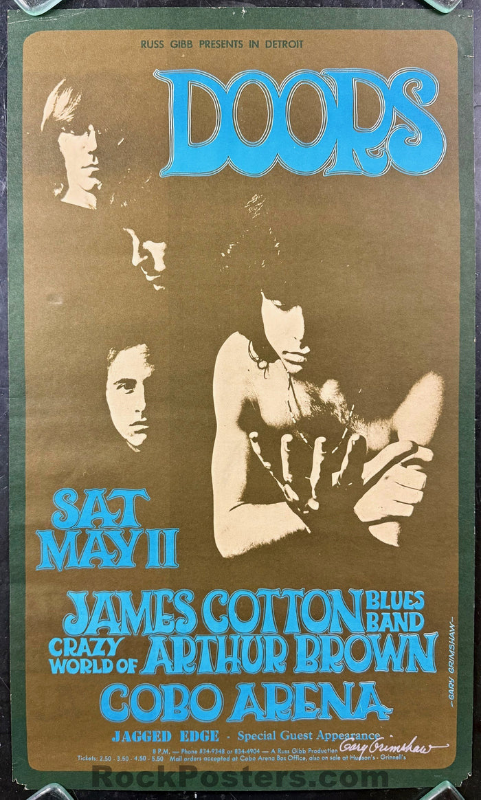 AUCTION - The Doors - Gary Grimshaw Signed - 1968 Poster - Cobo Arena - Good - SF Rock Posters & Collectibles