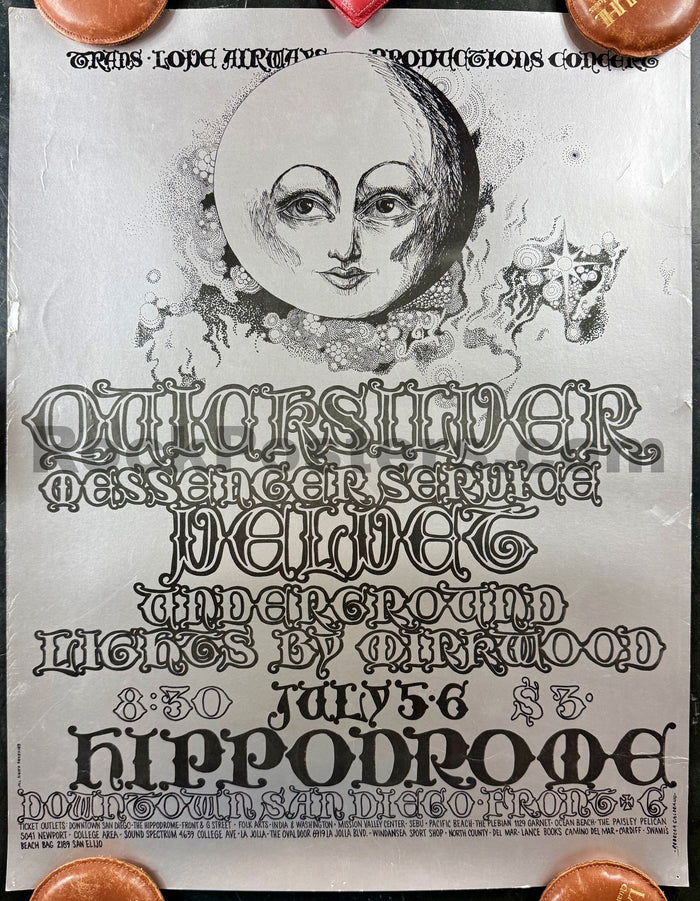 AUCTION - Velvet Underground - Quicksilver - Rebecca Galdeano - 1968 Poster - Hippodrome San Diego - Excellent - SF Rock Posters & Collectibles