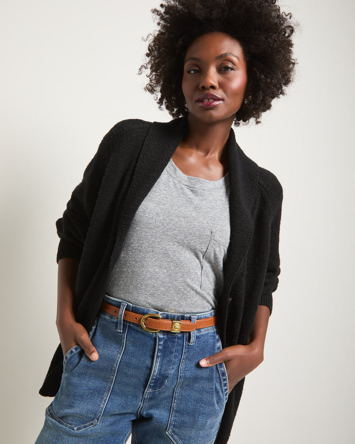 Black $|& SEAS Aura Shawl Collar Cardigan - SOF Front
