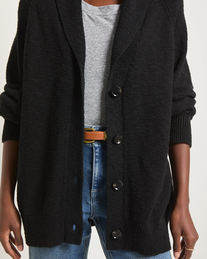 Black $|& SEAS Aura Shawl Collar Cardigan - SOF Full Front