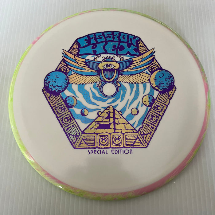 White/Swirly Pink & Bright Green Rim/176g 35