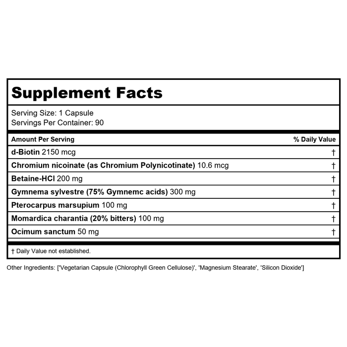 Ayush Herbs BioGymnema 90 Capsules - Supplement Facts panel