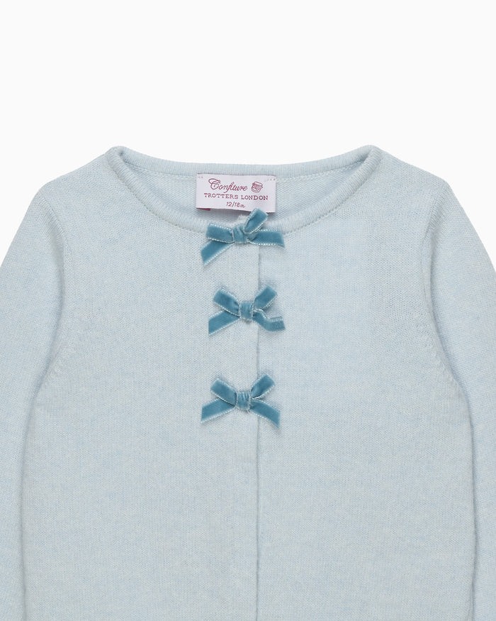 Confiture Cardigan Baby Velvet Bow Cardigan in Pale Blue