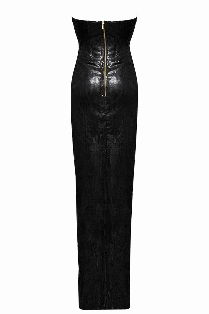 Babylon black sequined long dress with a slit