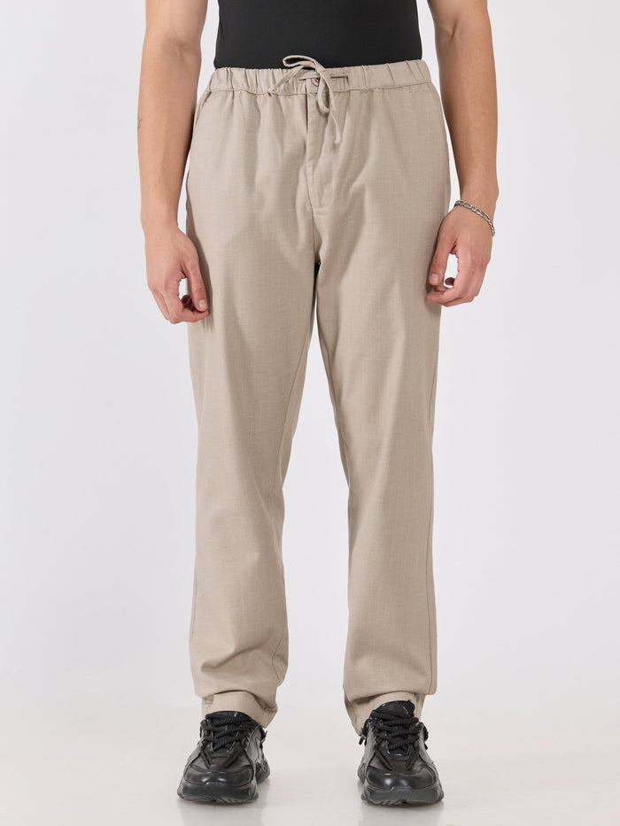 mens Striped Drawstring Loose Fit Pant - Beige