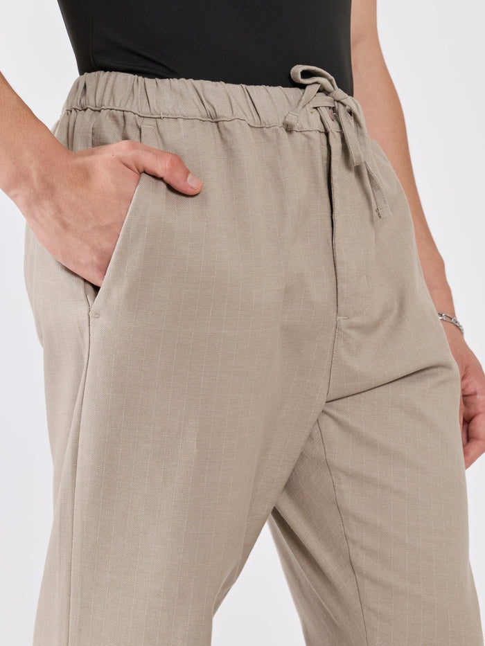 mens Striped Drawstring Loose Fit Pant - Beige