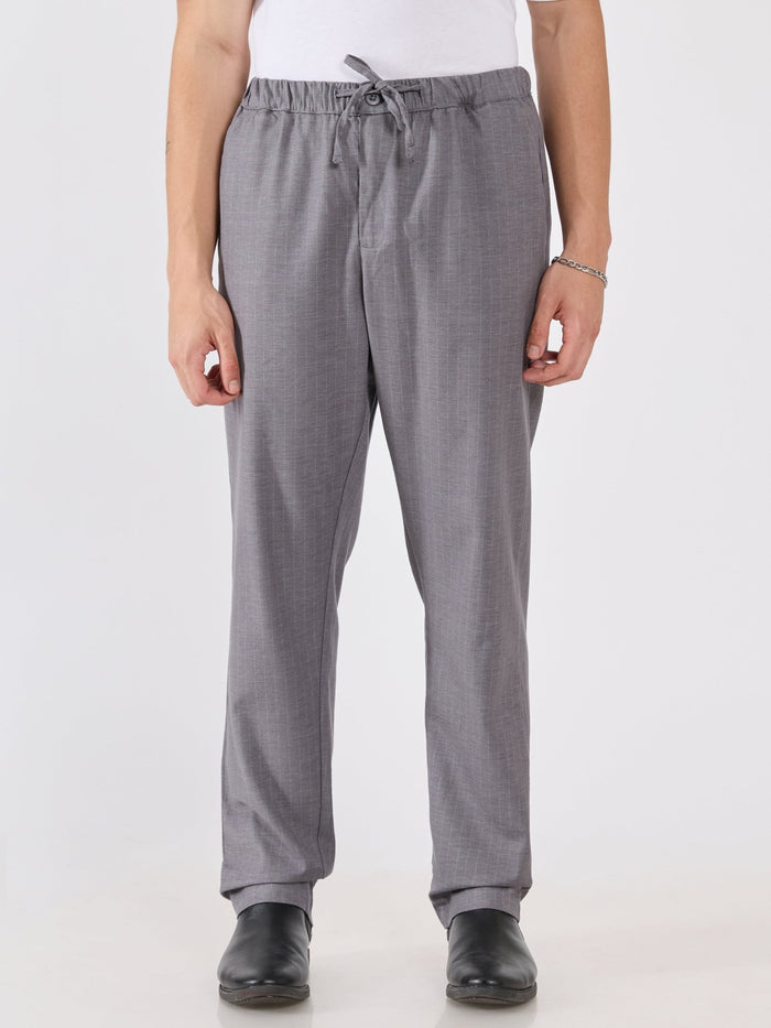 mens Striped Drawstring Loose Fit Pant - gray