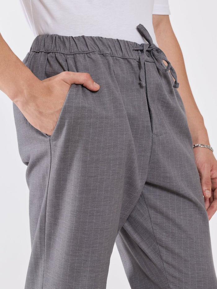 mens Striped Drawstring Loose Fit Pant - gray