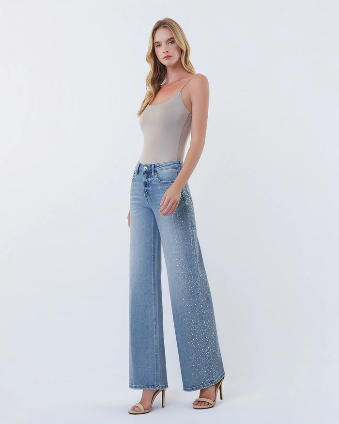 Intrigue $|& Vervet Bejeweled Mid Rise Wide Leg - Hanger Front