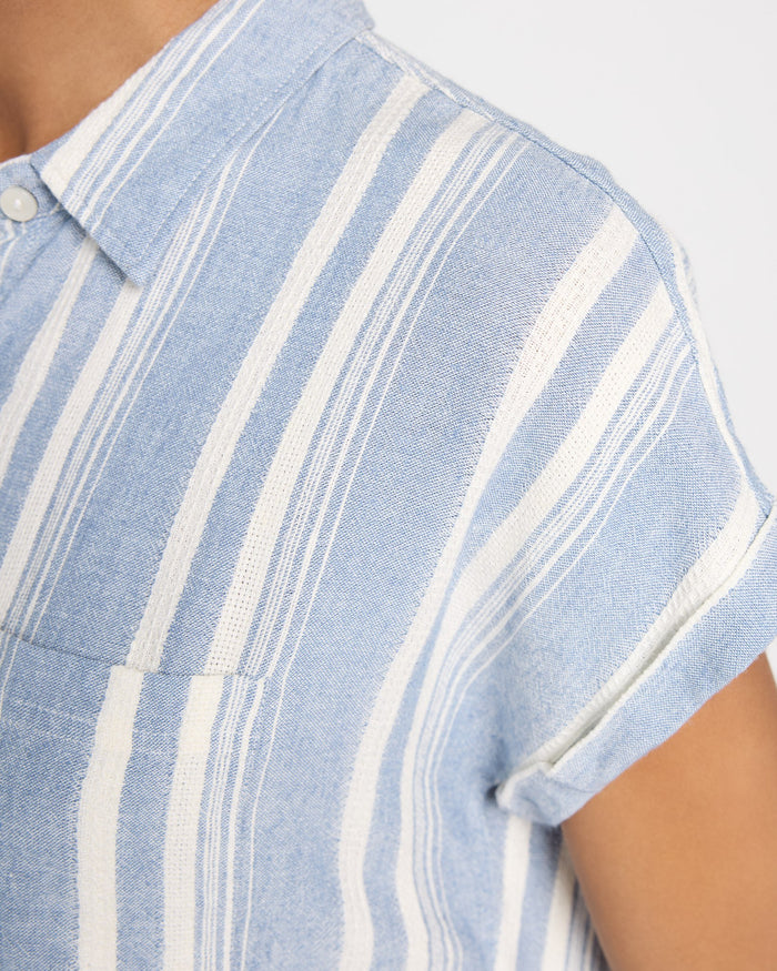 Ivory Blue $|& Thread & Supply Benny Button Front Shirt - SOF Full Front
