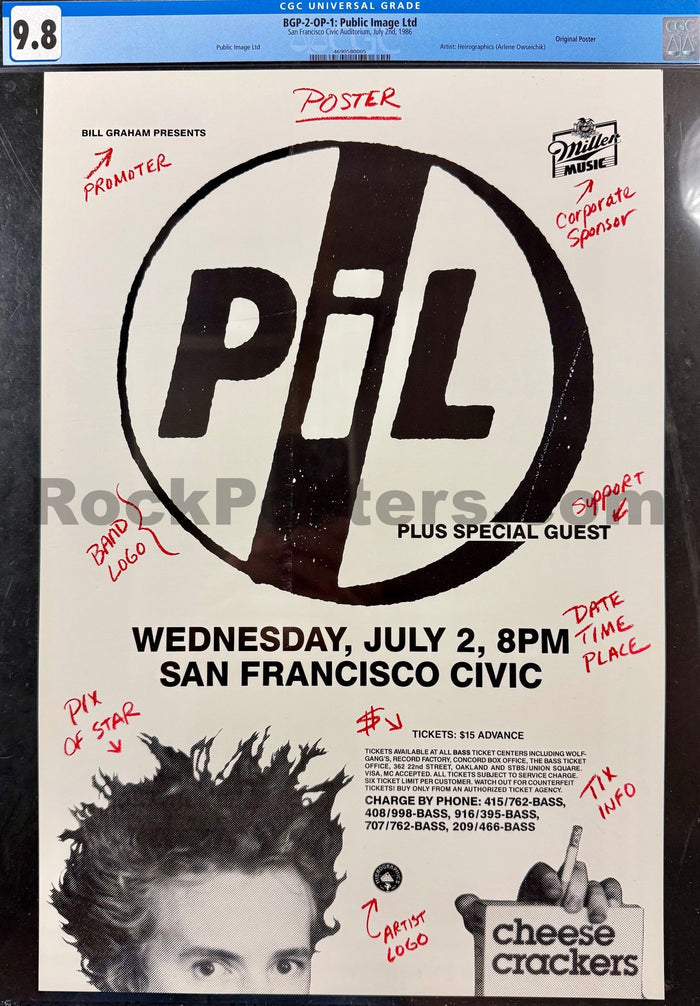 BGP-2 - Public Image Limited - 1986 Poster - San Francisco Civic - CGC Graded 9.8 - SF Rock Posters & Collectibles